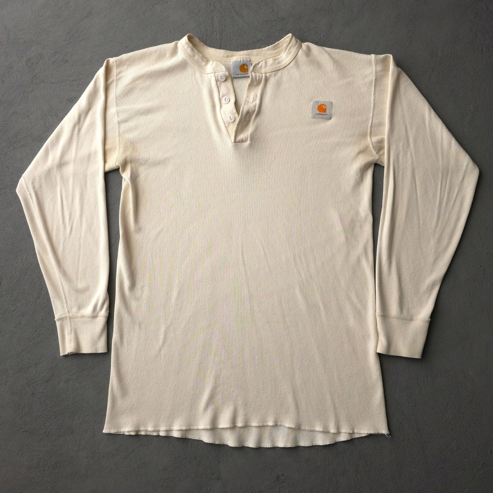 Vintage 90s Carhartt Cream Henley T-shirt XL Made in USA